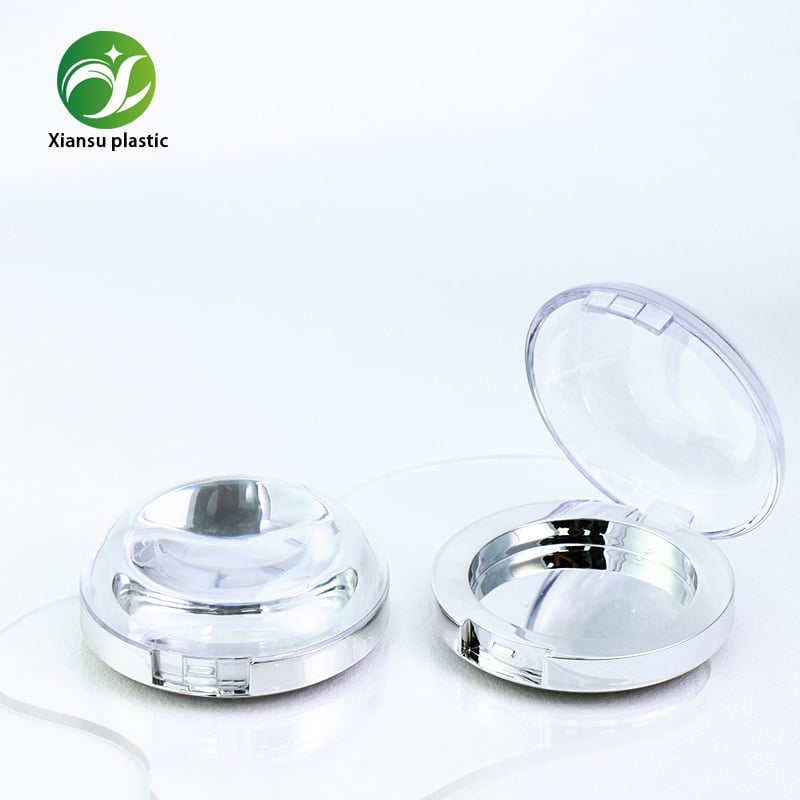 Luxury Sphere Top Round Compact Case with Silver Electroplated Base Blush & Setting Powder Packaging