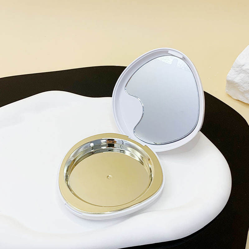 White Irregular Powder Compact Case With Mirror Blush & Highlighter Makeup Packaging for Brands