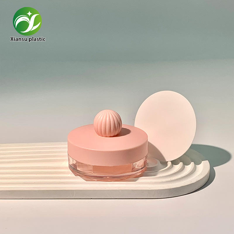 Custom Pumpkin-Cap Transparent Loose Powder Compact Jar in ABS Cosmetic Setting Powder Container, OEM/ODM Makeup Packaging Case
