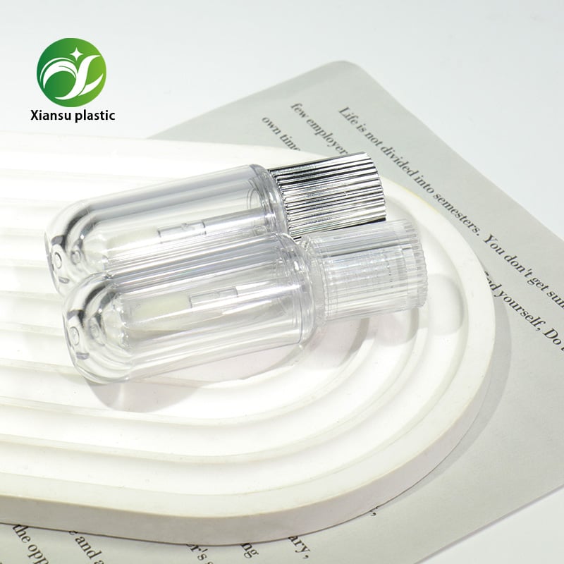3ml Double Wall Clear Lip Gloss Tube ABS Empty Lip Oil Container with Silver Striped Cap Round Cosmetic Packaging