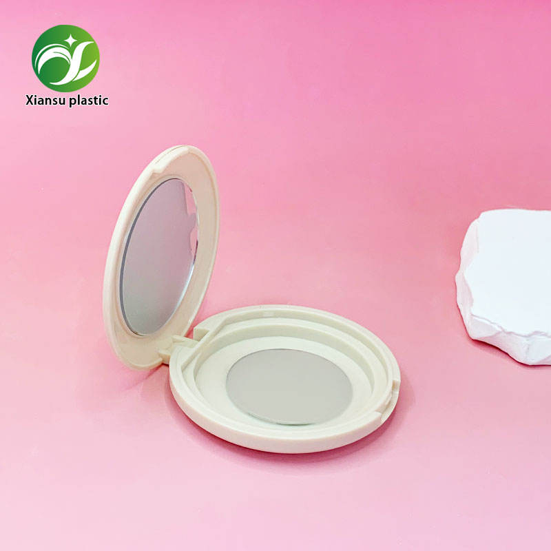 Matte Beige Round Powder Compact Case with Mirror Custom Plastic Cosmetic Packaging