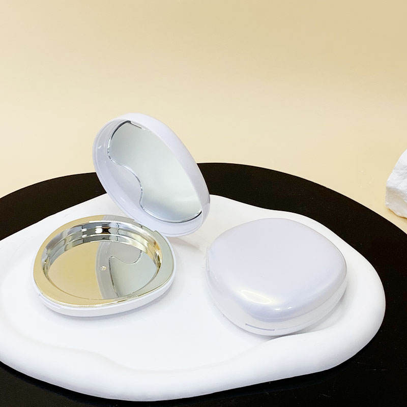 White Irregular Powder Compact Case With Mirror Blush & Highlighter Makeup Packaging for Brands
