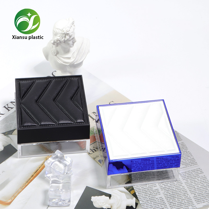 Square ABS Loose Powder Compact with Leather Cover and Transparent Base – Refillable Empty Setting Powder Container with Sifter for Luxury Cosmetic Packaging