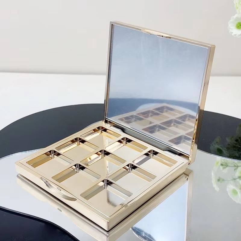 Roosgoud vierkante 9-vak oogschaduw- en blushpalet lege compacthouder | ABS luxe make-upverpakking voor oogschaduw, contouring, highlighter OEM groothandel cosmetische verpakking