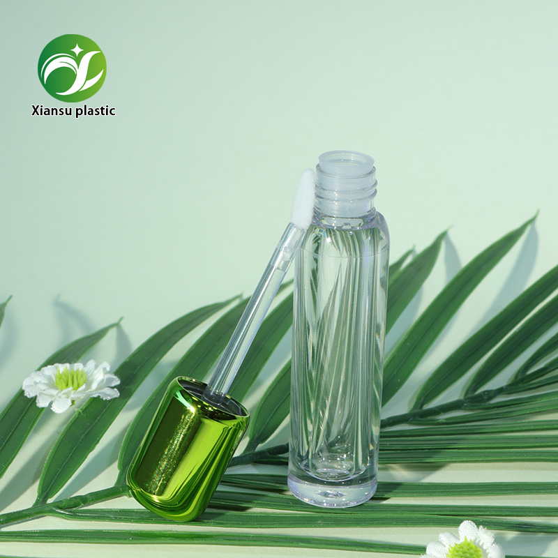 tubo per lucidalabbra da 3 ml in ABS, tappo rotondo verde elettrodepositato, contenitore trasparente per olio per labbra