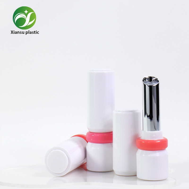 High Gloss White Lipstick Case Empty Lip Balm Tube Contrast Ring Design Refillable Makeup Container