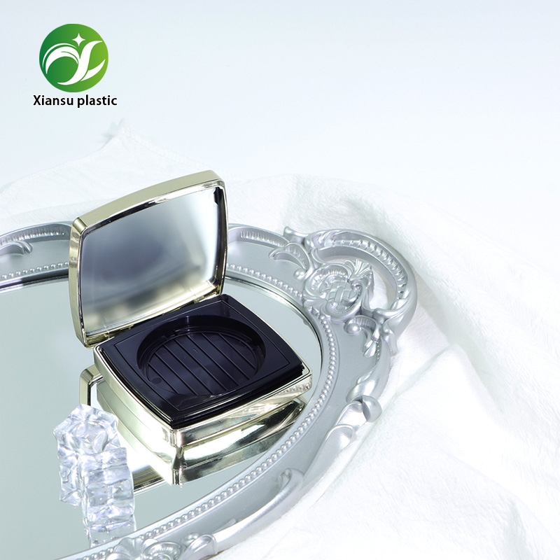 Custom Black Gold Powder Compact Case With Mirror And Puff Holder For Pressed Powder Makeup Packaging