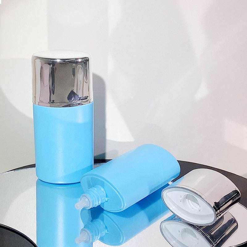 30ml Flat Sunscreen Tube PE Plastic Blue Bottle Silver Screw Cap Lotion Cosmetic Packaging Empty Tube Custom