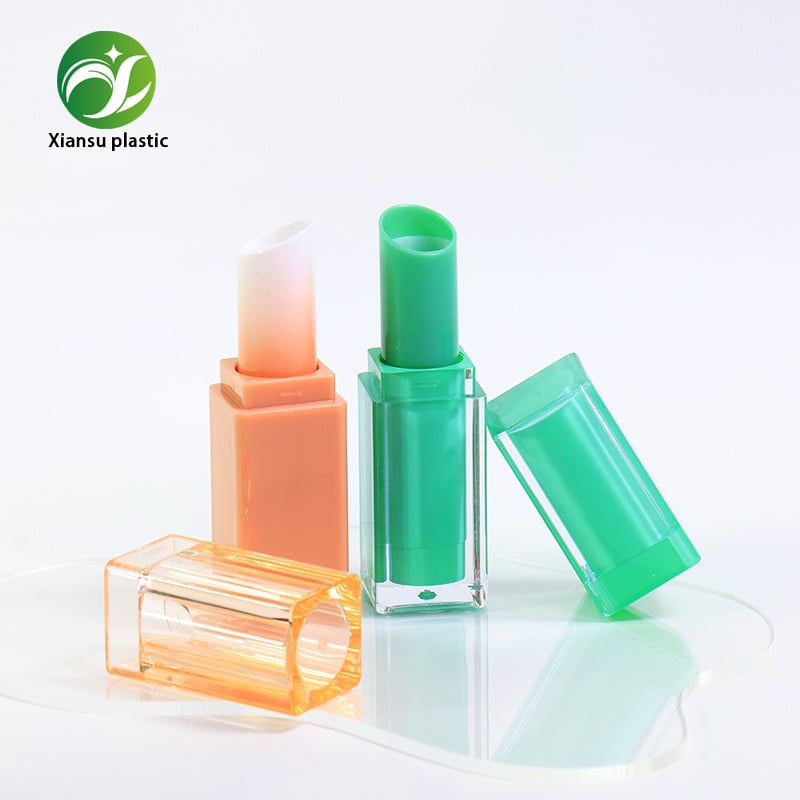 Square Transparent Empty Lipstick Tube Dual Layer Lip Balm Container Bright Color Makeup Stick Packaging