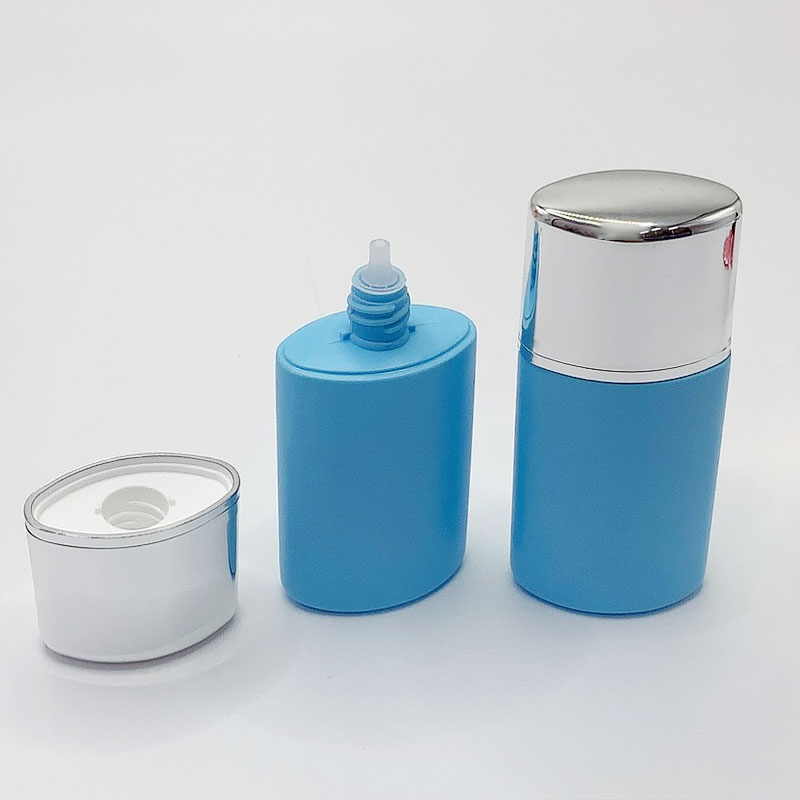 30ml Flat Sunscreen Tube PE Plastic Blue Bottle Silver Screw Cap Lotion Cosmetic Packaging Empty Tube Custom