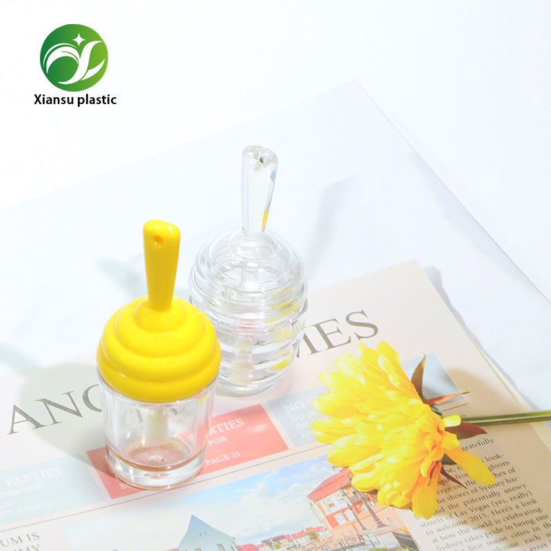 Mini Yellow Honey Bottle Shape AS Lip Gloss Tube with Transparent Body and Brush Applicator – Empty Cosmetic Container for Lip Gloss, Lip Oil and Liquid Makeup Packaging Wholesale