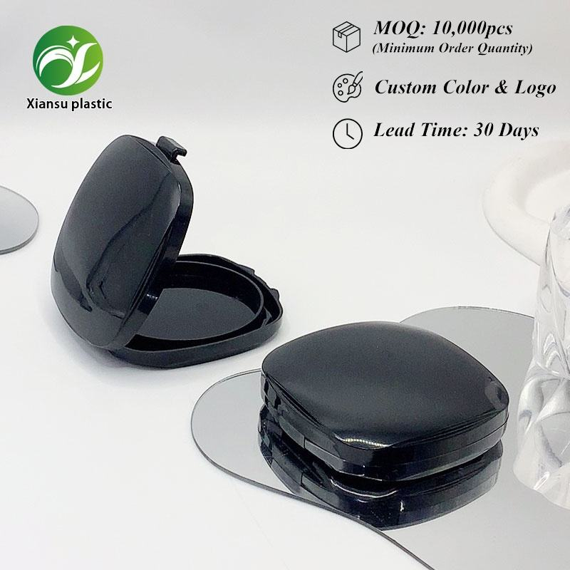 Black Square Pressed Powder Compact Case With Mirror UV Coating for Custom Cosmetic Packaging