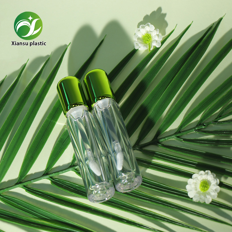 3ml Lip Gloss Tube ABS AS Round Green Electroplated Cap Clear Lip Oil Container