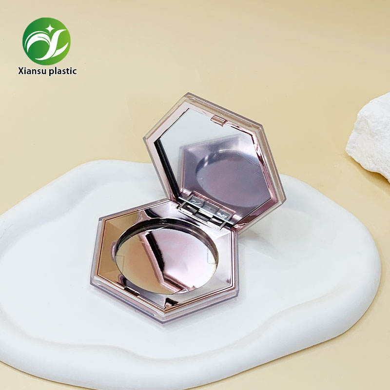 Luxury Hexagon Diamond Double-Layer Solid Powder Case ABS Rose Gold Electroplated Mirror Empty Pressed Powder Packaging
