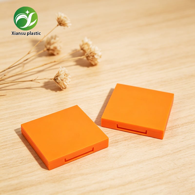 Vierkante oranje oogschaduwpalet met 9 vakken en spiegel – lege cosmetische compactcase van ABS voor oogschaduw, wangenkleur, contouring, highlighter en make-upverpakking