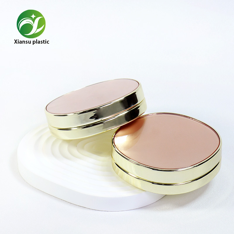 Oval Magnetic Powder Compact Case with Built-In Mirror & Electroplated Gold Rim, Empty Pressed Powder Makeup Container