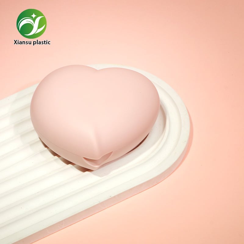 Heart Shape Matte Pink ABS Air Cushion Compact Case with Mirror Puff Slot BB CC Cream Foundation Empty Refillable Cosmetic Packaging Box Cute Luxury Makeup Container