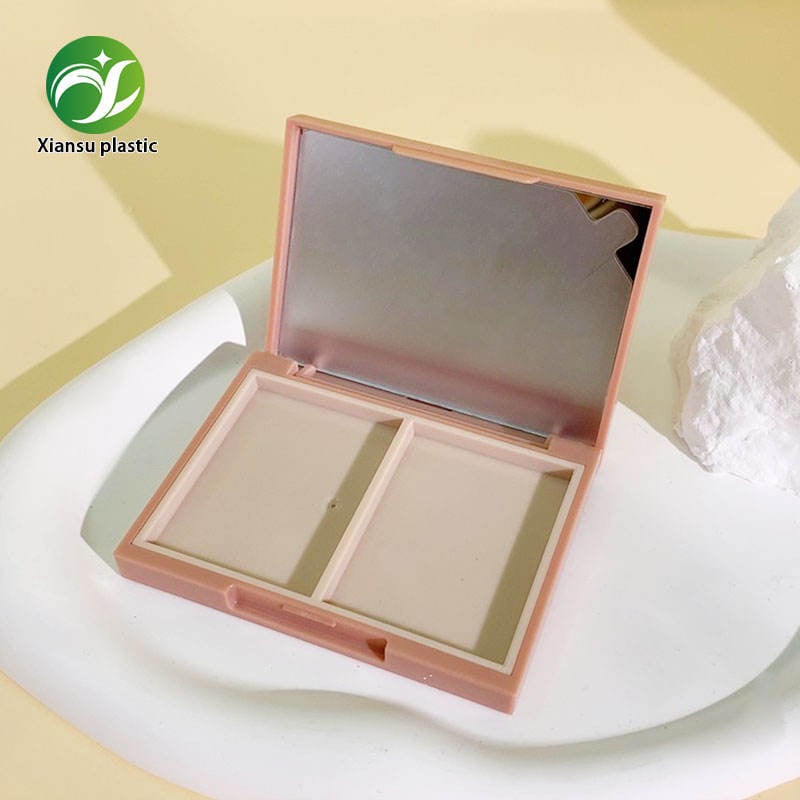 8-g-Quadratisches Kompaktetui aus ABS mit Doppelkonturierung und Spiegel, Klappdeckel, leeres Etui für Rouge, Bronzer und Highlighter sowie gepresstes Puder, kosmetisches Verpackungsbehältnis