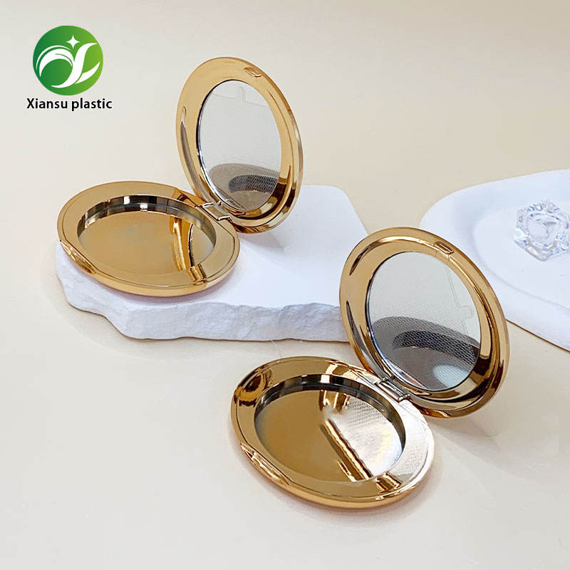 Gold Electroplated Powder Compact With Mirror for Blush Highlighter OEM Cosmetic Packaging