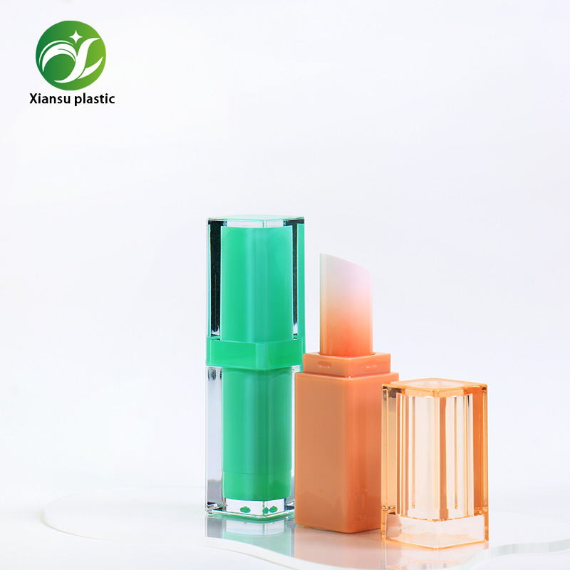 Square Transparent Empty Lipstick Tube Dual Layer Lip Balm Container Bright Color Makeup Stick Packaging