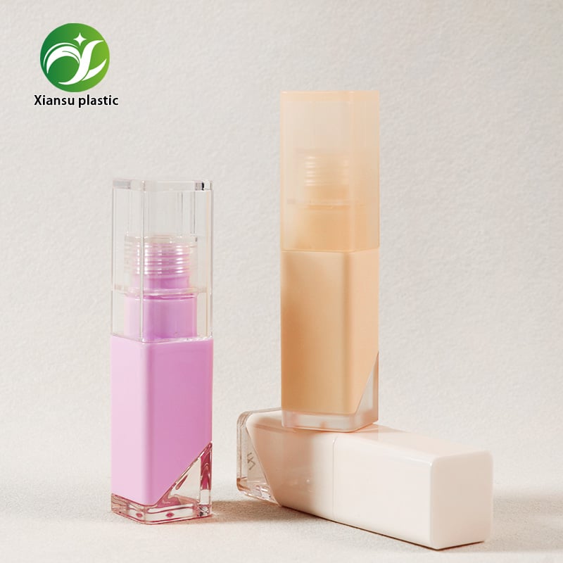 Angled Corner Square Empty Lip Gloss Tube Geometric Cut Base Liquid Lipstick Container With Applicator Wand