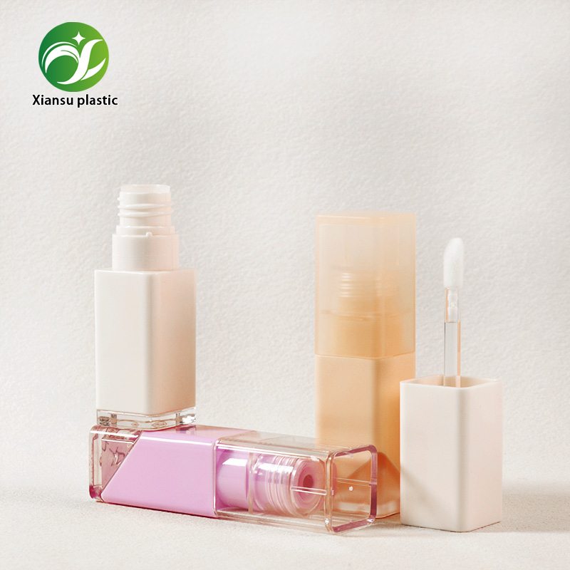 Angled Corner Square Empty Lip Gloss Tube Geometric Cut Base Liquid Lipstick Container With Applicator Wand