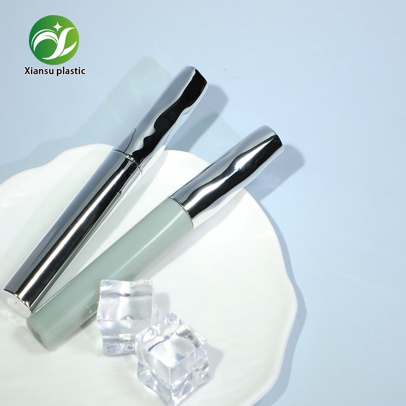 Wave Curve ABS Chrome Silver Mascara Tube with Applicator Brush – Unique Empty Eyelash Cosmetic Container for Custom Logo, Private Label Beauty and OEM Makeup Packaging
