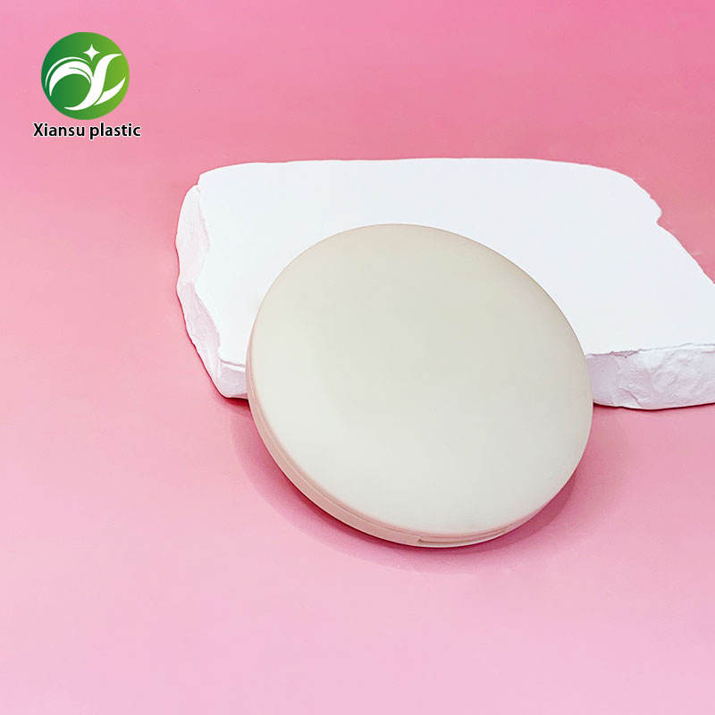 Matte Beige Round Powder Compact Case with Mirror Custom Plastic Cosmetic Packaging