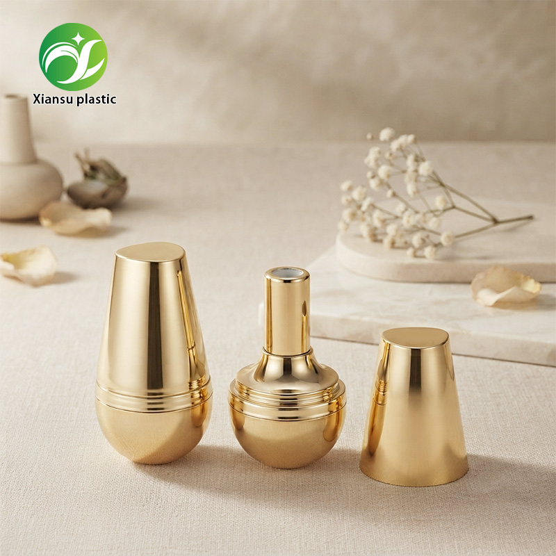 Luxury Metallic Gold ABS Refillable Lipstick Tube with Unique Shape Design – Empty Twist-Up Lip Balm Container for Custom Solid Makeup and Premium Cosmetic Packaging