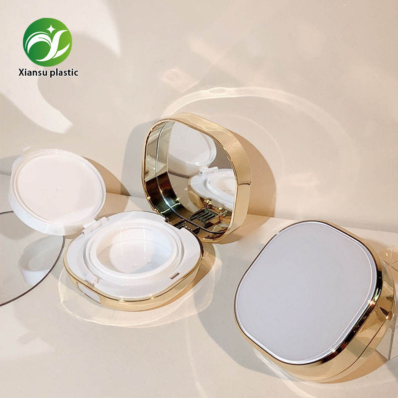 15g Square BB Air Cushion Case ABS Gold Plated Compact Foundation CC Cream Cosmetic Packaging