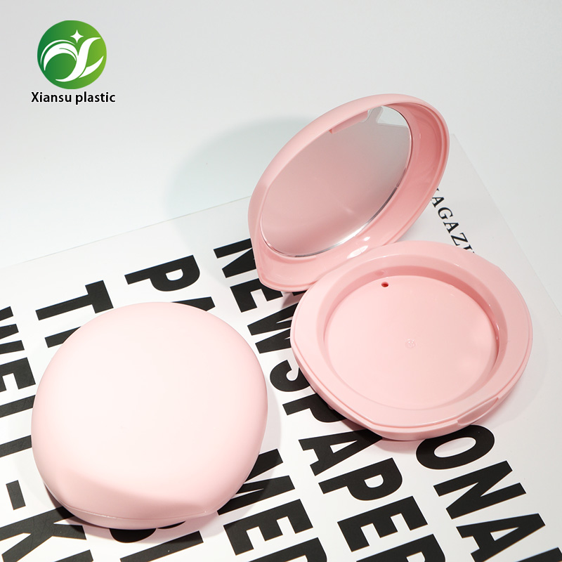 Macaron Pink Matte ABS Pressed Powder Case with Mirror Portable Blush Container Empty Solid Powde Case Cosmetic Packaging
