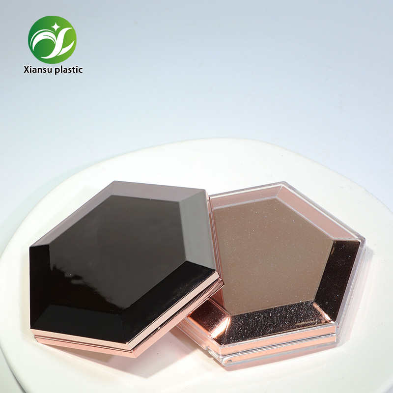 Luxury Hexagon Diamond Double-Layer Solid Powder Case ABS Rose Gold Electroplated Mirror Empty Pressed Powder Packaging