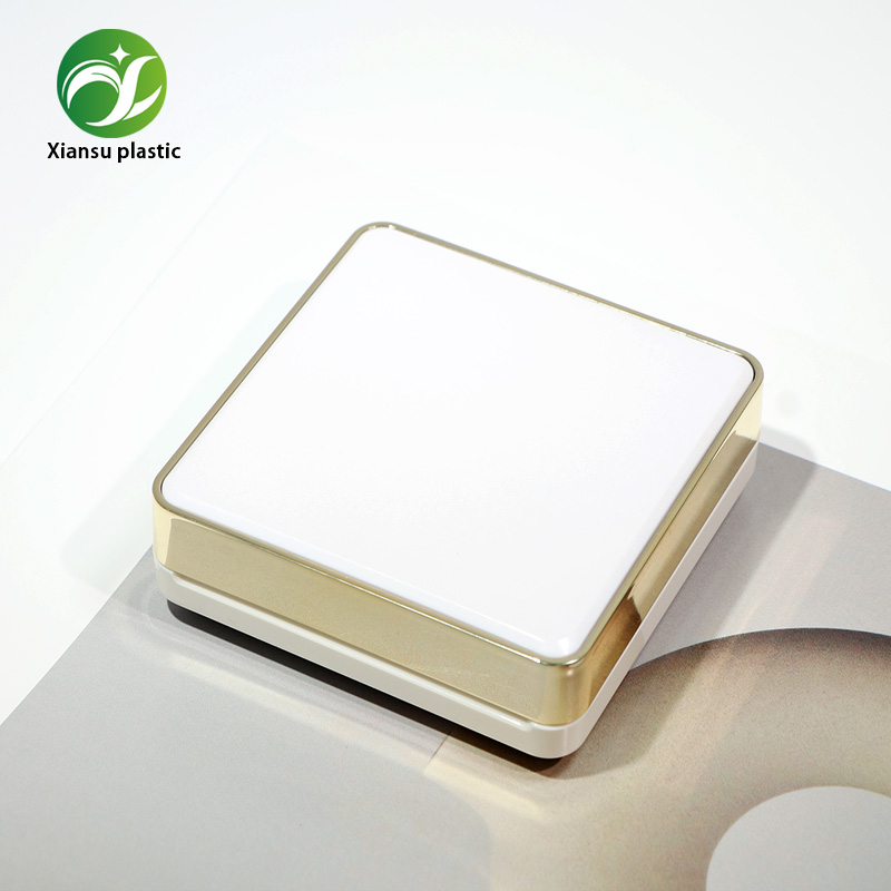 Square White ABS Air Cushion Compact Case with Gold Plated Edge Mirror & Puff Slot 15g Foundation Cushion Packaging Box OEM ODM