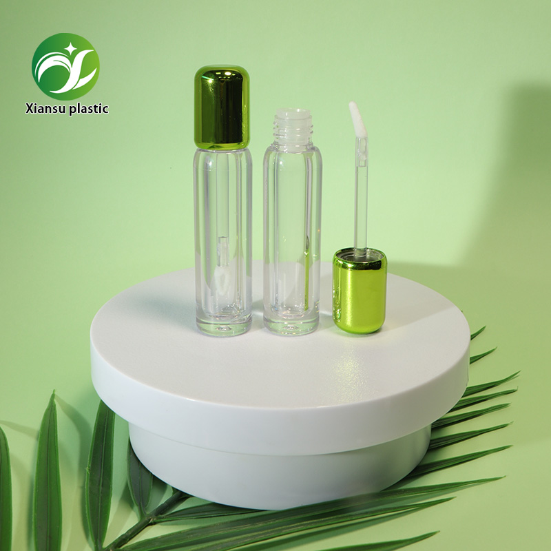 3ml Lip Gloss Tube ABS AS Round Green Electroplated Cap Clear Lip Oil Container