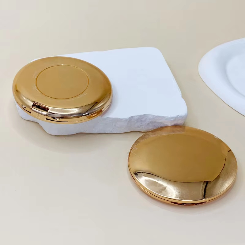 Gold Electroplated Powder Compact With Mirror for Blush Highlighter OEM Cosmetic Packaging