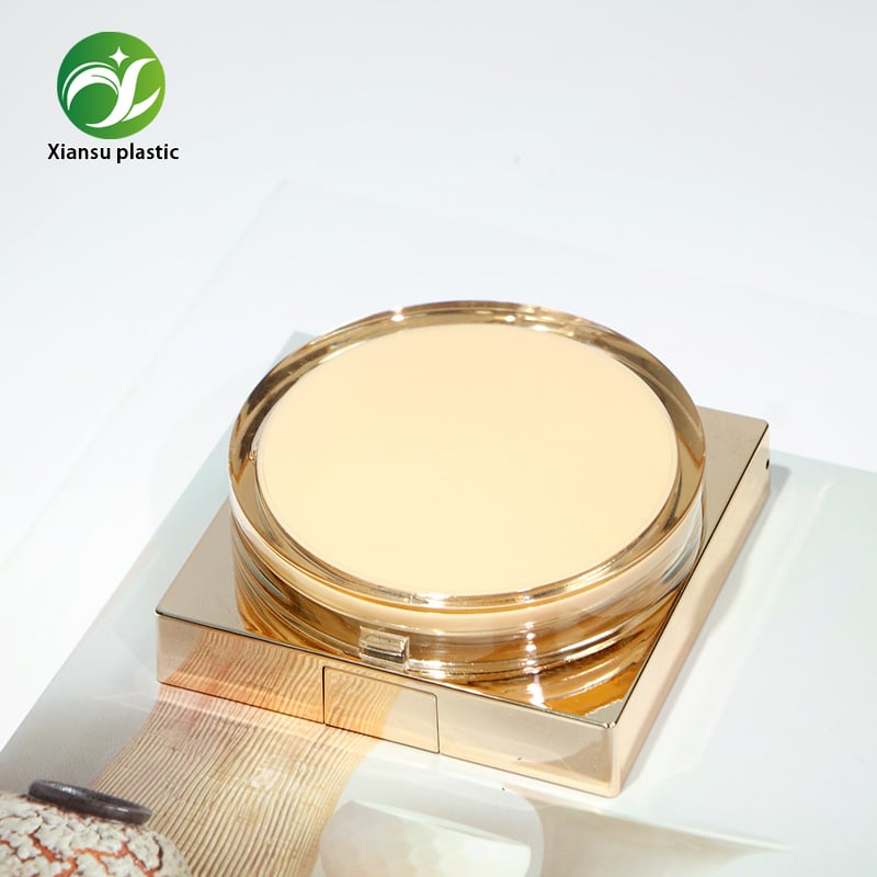 Square Flip Gold Electroplated ABS Air Cushion Compact Case with Mirror Puff Slot BB CC Cream Foundation Empty Refillable Cosmetic Packaging Box Luxury Makeup Packaging