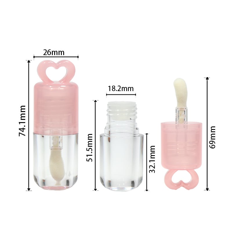 5ml Heart Shaped Lip Gloss Tube PETG ABS Clear Bottle Large Brush Applicator Cosmetic Container