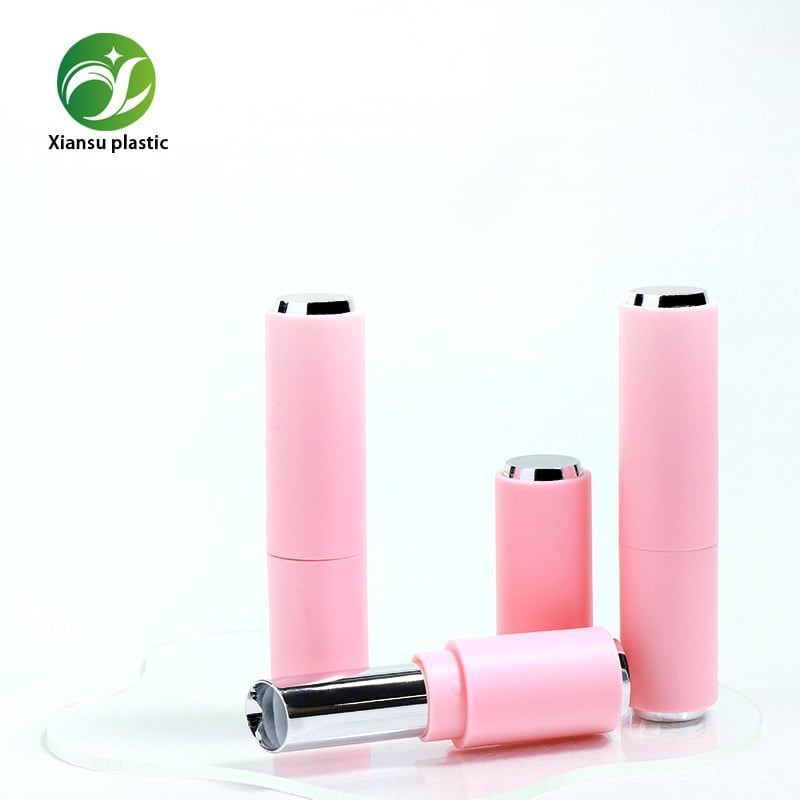 Pastel Pink Lipstick Tube Electroplated Silver Twist-Up Empty Lipstick Container for Custom Cosmetic Packaging