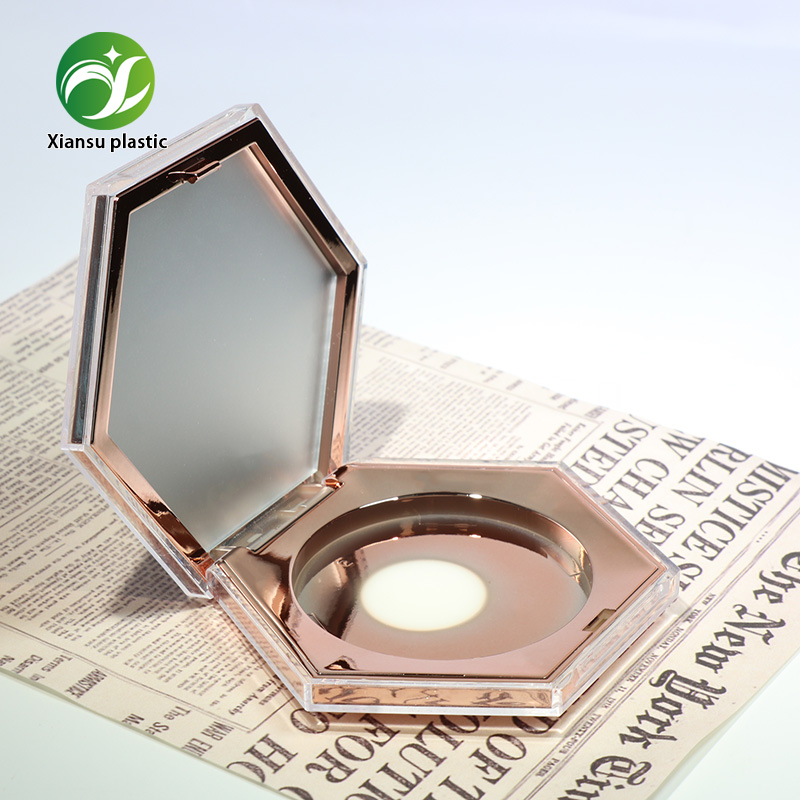Luxury Hexagon Diamond Double-Layer Solid Powder Case ABS Rose Gold Electroplated Mirror Empty Pressed Powder Packaging