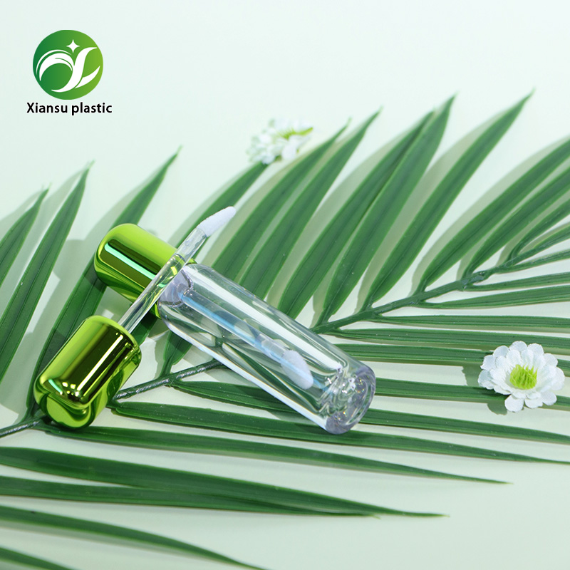 tubo per lucidalabbra da 3 ml in ABS, tappo rotondo verde elettrodepositato, contenitore trasparente per olio per labbra