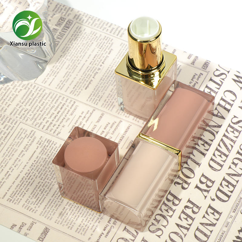 3.5g Square ABS Double Layer Lipstick Tube Nude Pink Electroplated Empty Cosmetic Container with Screen Printing