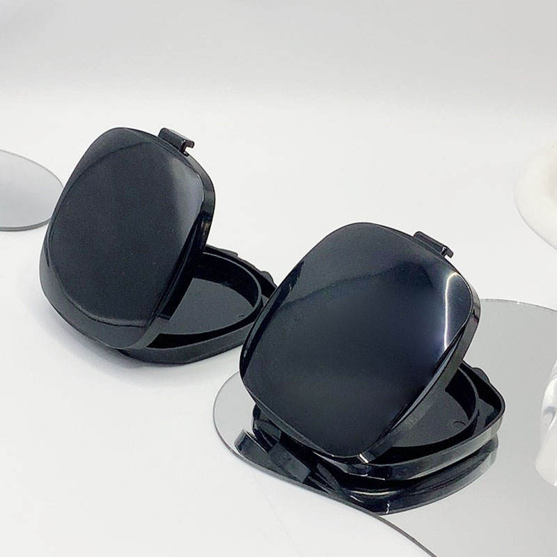 Black Square Pressed Powder Compact Case With Mirror UV Coating for Custom Cosmetic Packaging