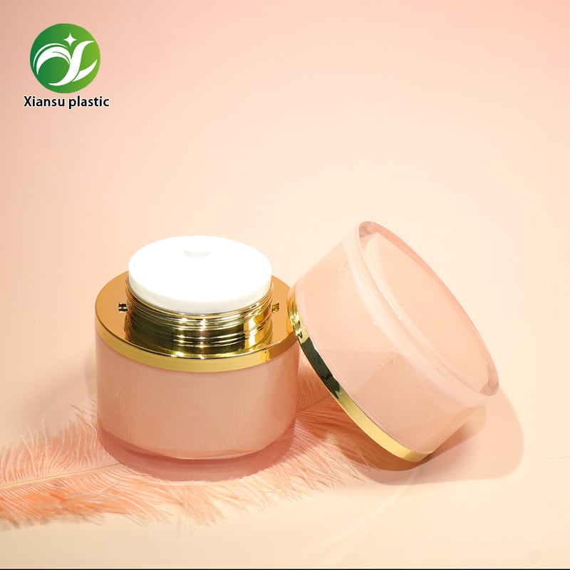 40 ml ABS ronde crèmeput, blauw-roze plastic huidverzorgingspot met geëlektroplateerde versiering, gezichtscrèmecontainer, cosmetische verpakking voor vochtinbrengende crèmes, oogcrèmes en balms, OEM/ODM