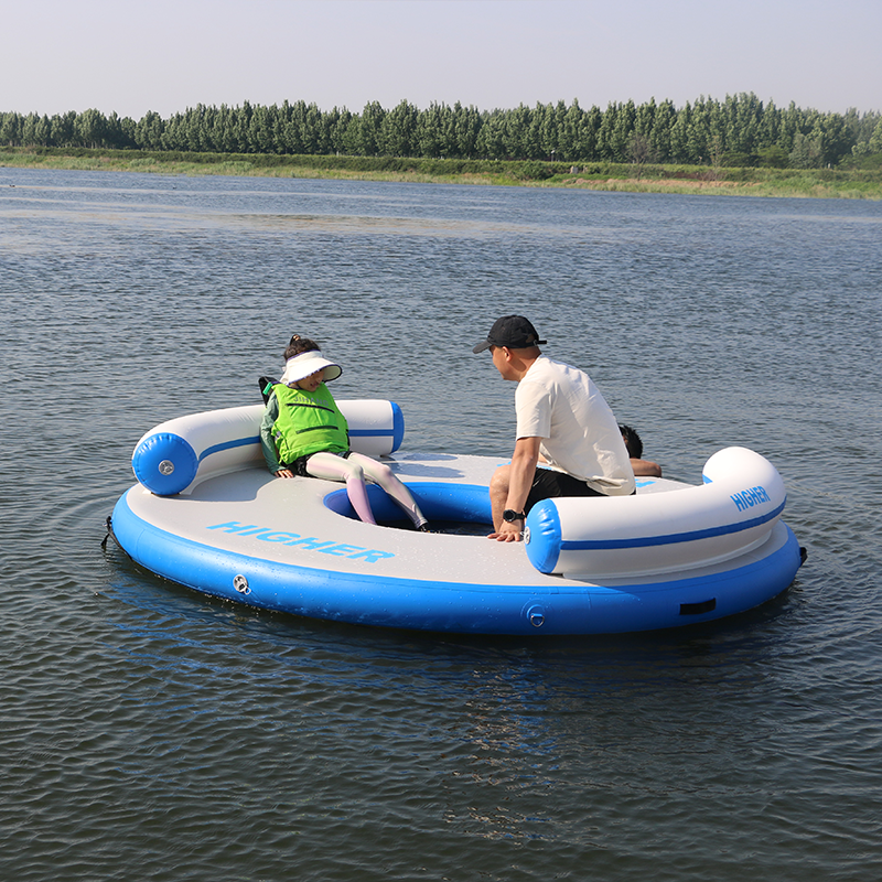 HIGHER Round Inflatable Backrest Water Mat with Mesh Center