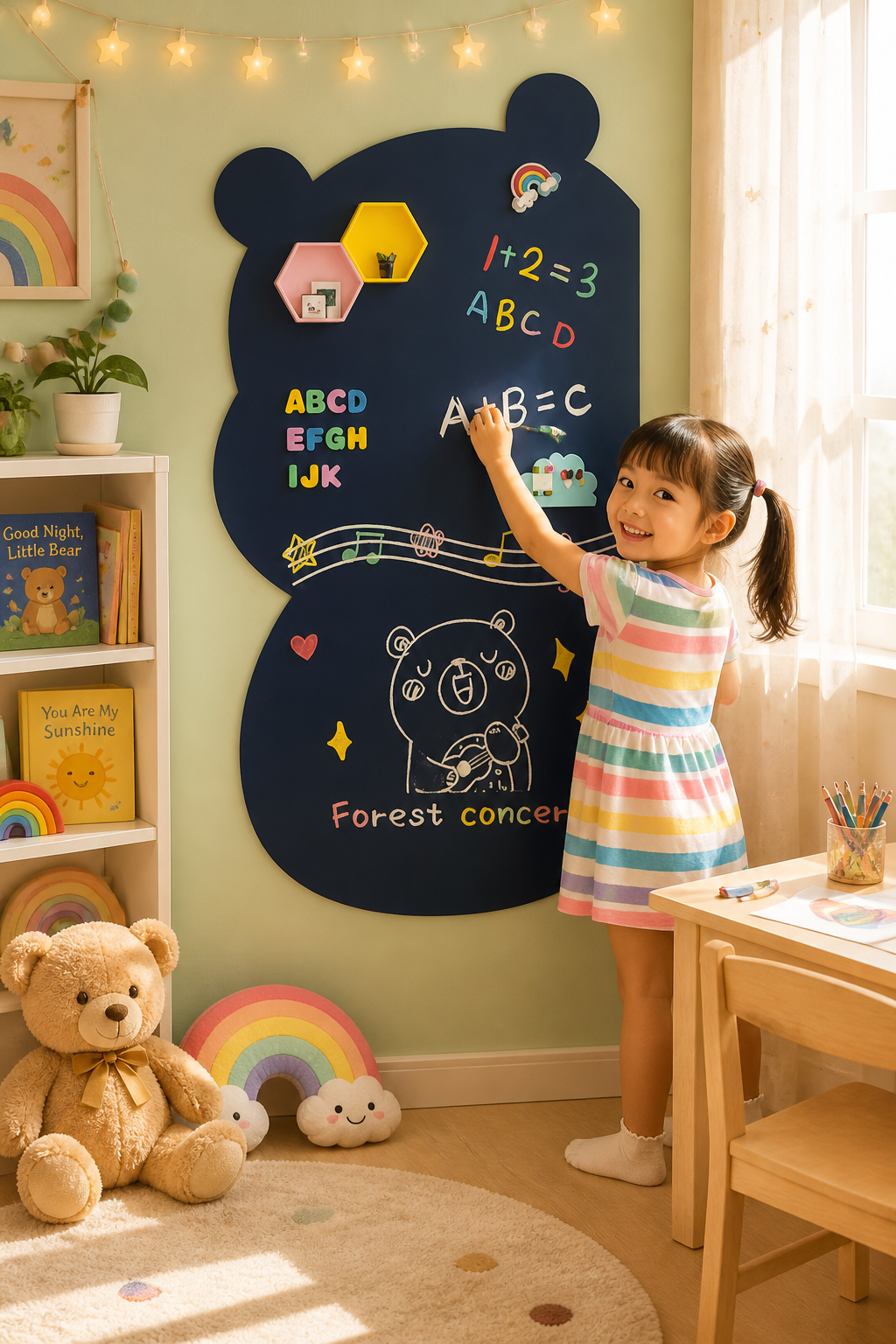 A safe, wipe-clean magnetic writing wall — children's creativity with zero wall damage