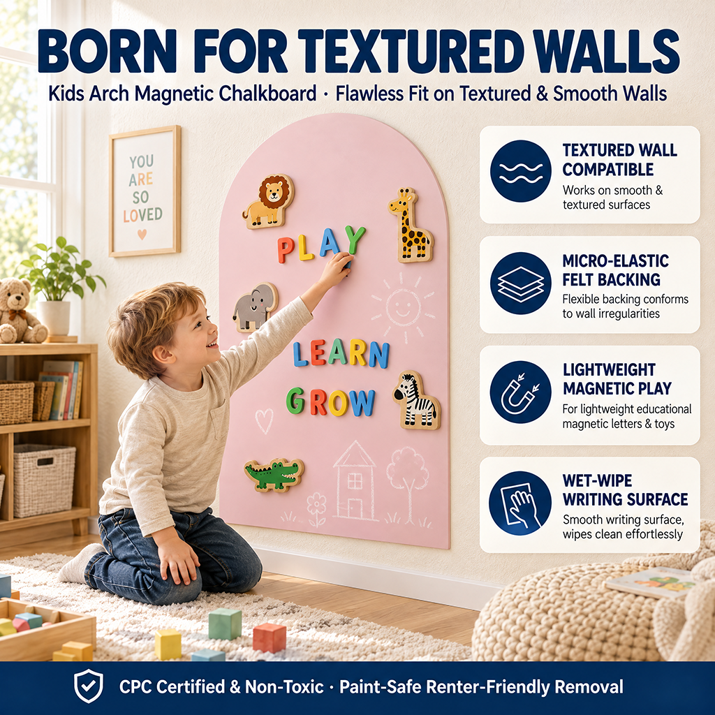 Custom OEM Removable Arch Magnetic Wall Sticker Decal Micro-Elastic Flocked Soft Chalkboard for Textured Wall