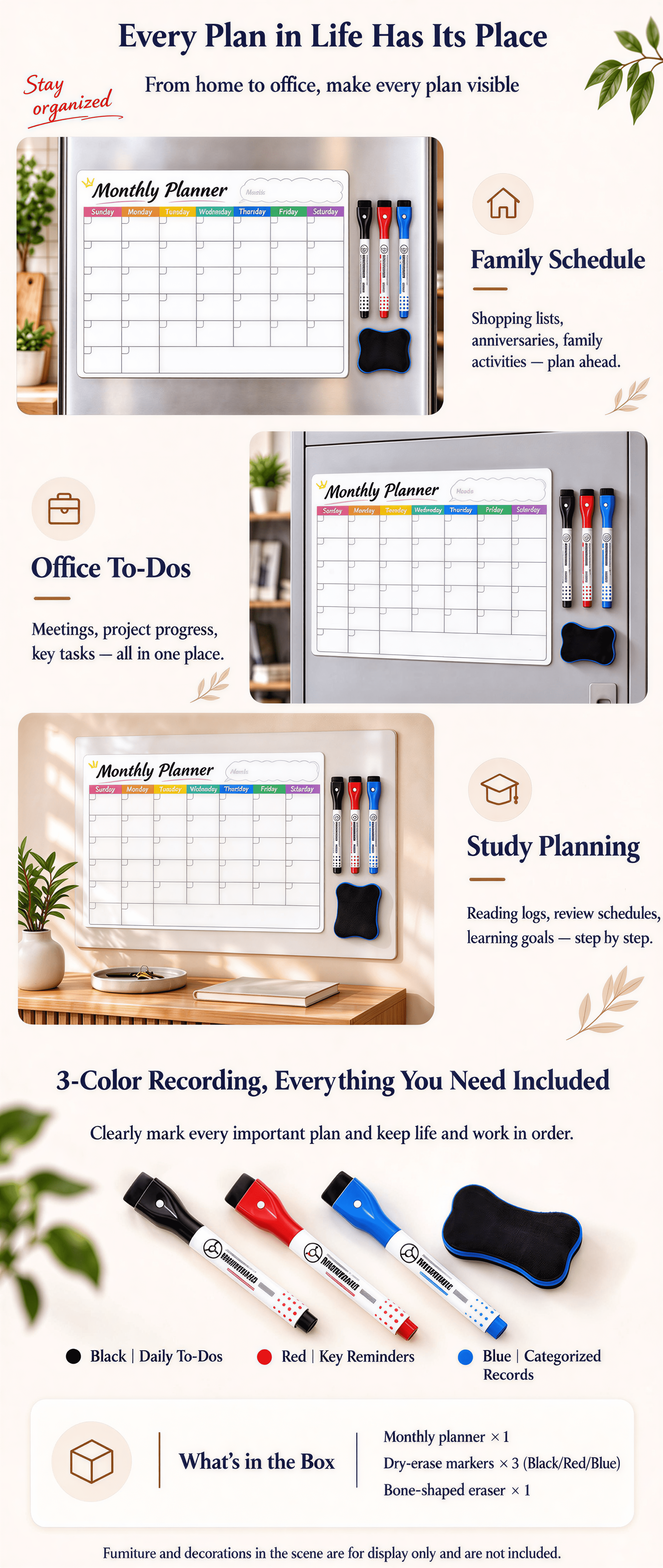Textured Magnetic Monthly Planner Dry Erase Calendar Wall Sticker 42x28cm Reusable Whiteboard Planner Board