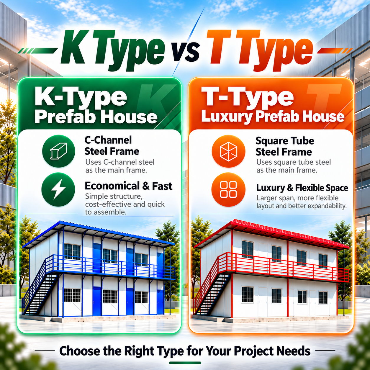 K-type or T-type prefab house for your site camp?
