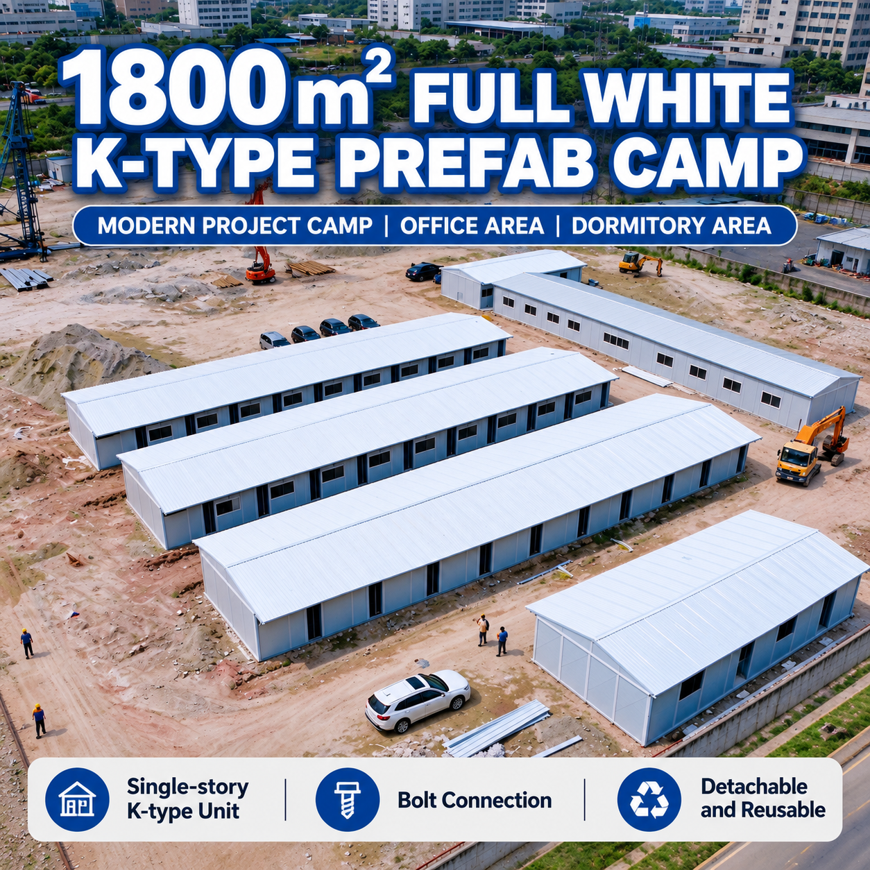 Prosjekt med helt hvit K-type førprodusert bolig i Dongguan, Guangdong.