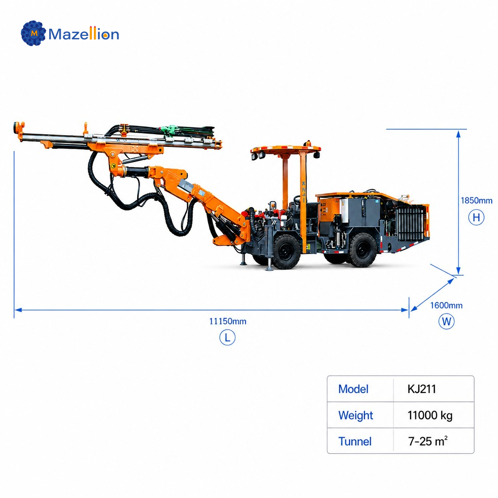 KJ211 Single Boom Hydraulic Underground Jumbo Drill Rig for Mining Development